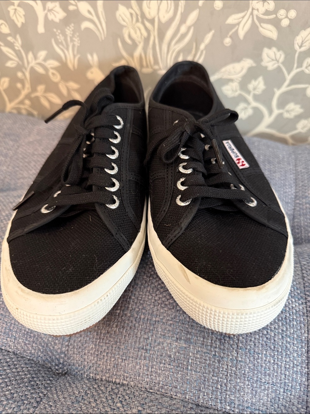 Superga Black Canvas Low-Top Sneakers with White Sole